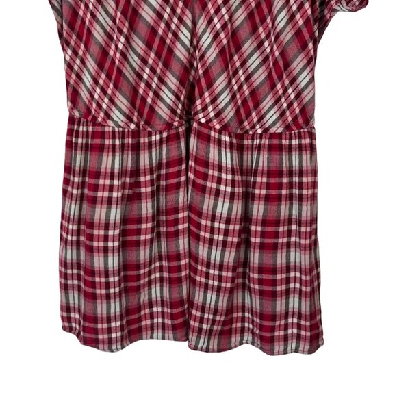 Lane Bryant Blouse Womens Size 20 Red Brown Plaid Back Tie Summer - Picture 4 of 8